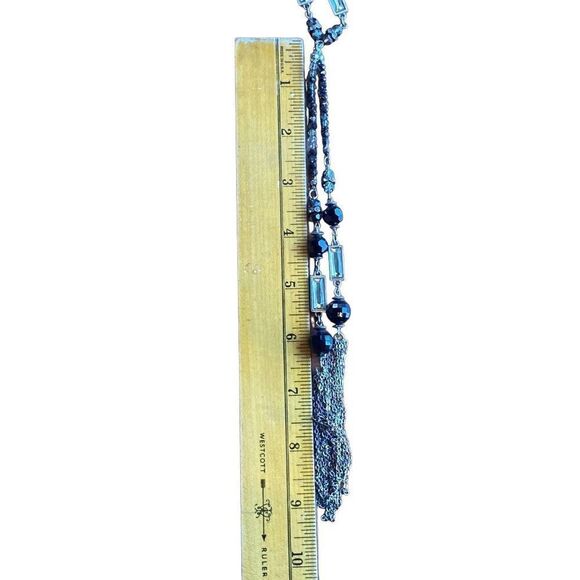 Anne Taylor loft long black crystal tassel necklace - Picture 7 of 11